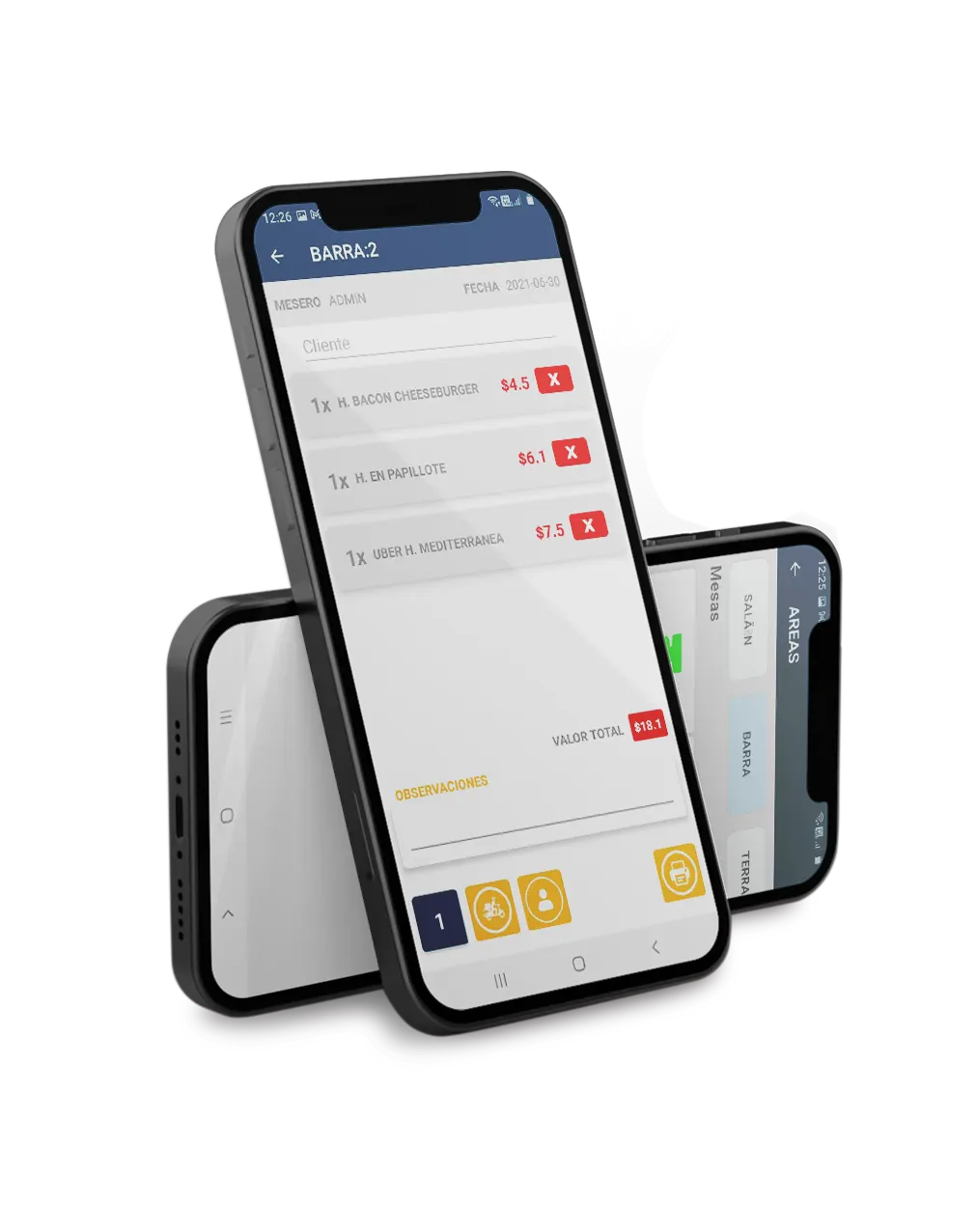App para meseros SmartMenu en celulares: pedidos a cocina
